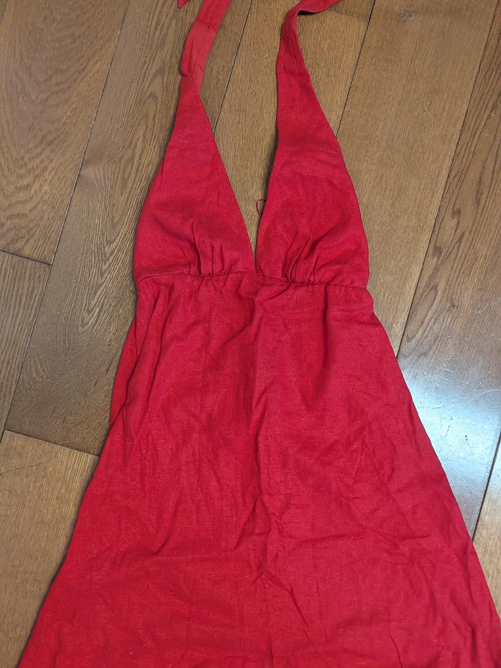 Red Halter Linen Mini Dress - Picture 5 of 6